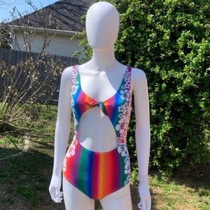 💋NWT All Things Mochi Hawaiian Rainbow Hibiscus Floral Print 1Pc Swim Suit